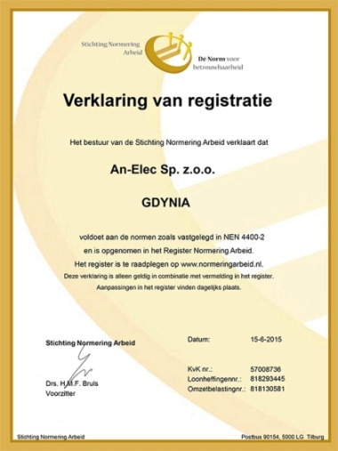 New certificate: VRO NEN 4400-2